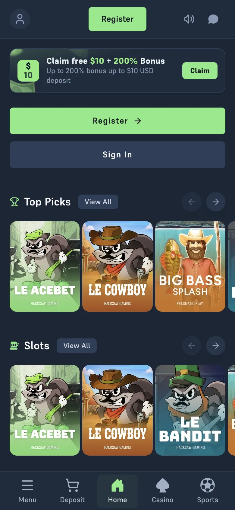 AceBet homepage on a phone, logged out, Oct 3, 2026