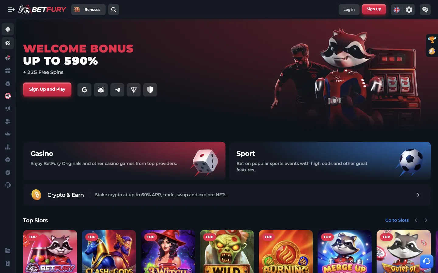 BetFury homepage on desktop, logged out, Oct 3, 2026