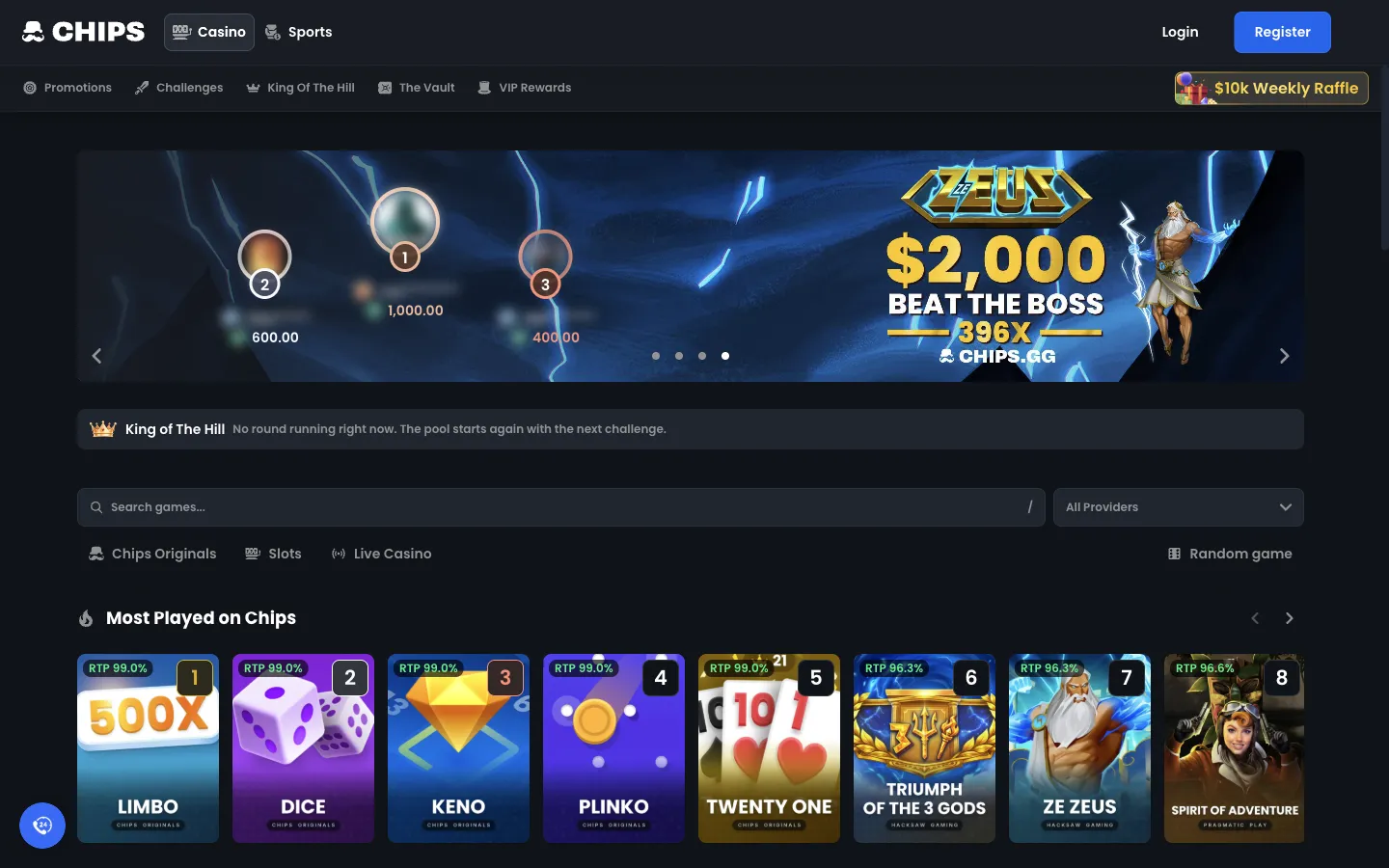 Chips homepage on desktop, logged out, Oct 3, 2026