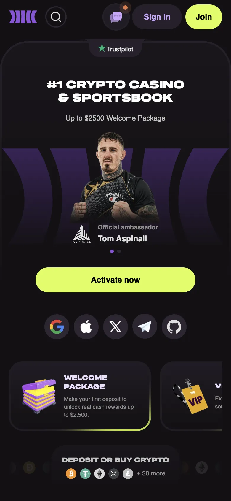 Cloudbet homepage on a phone, logged out, Oct 3, 2026