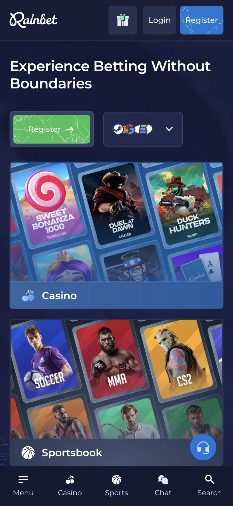 Rainbet homepage on a phone, logged out, Oct 3, 2026